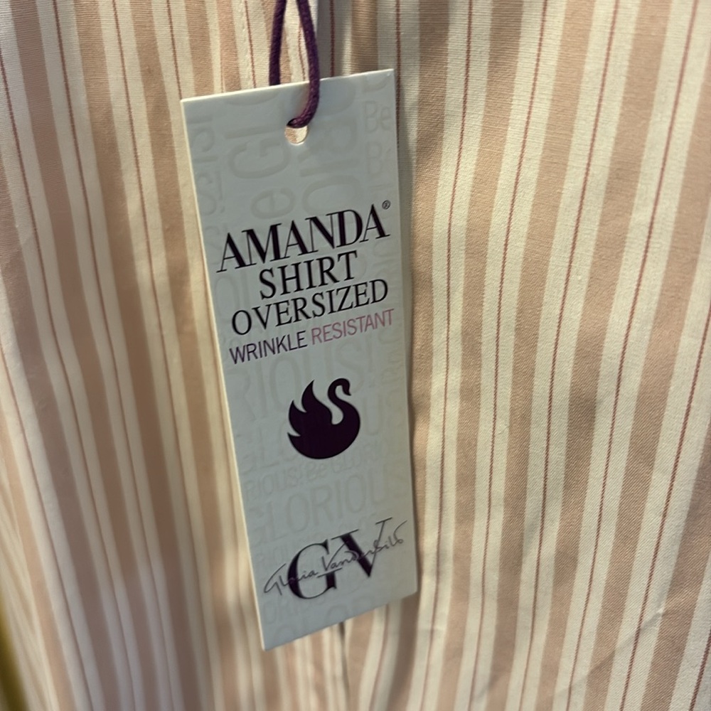 Gloria Vanderbilt Pink Striped Button Down Wrinkle Resistant Oversized Shirt - Picture 3 of 11